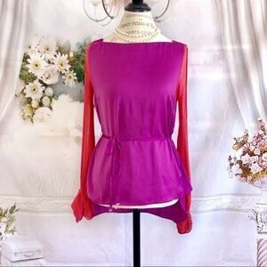 T Tahari Purple Blouse with Cut Out Sleeves